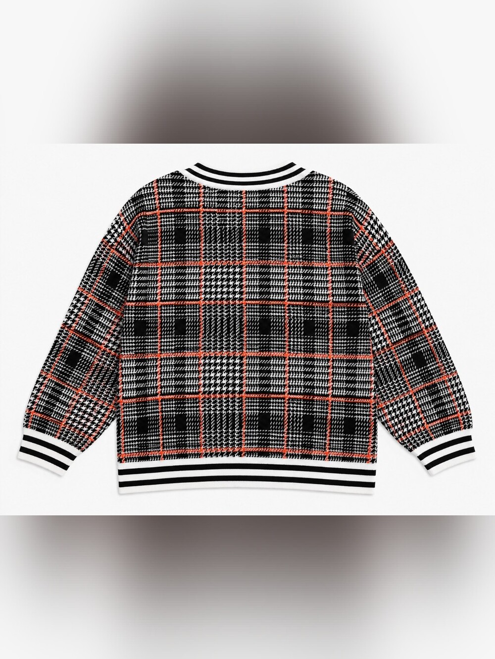 Plus Size ASOS Oversized V-Neck Sweater In Black And White W/ Orange Size 24 - Picture 4 of 5